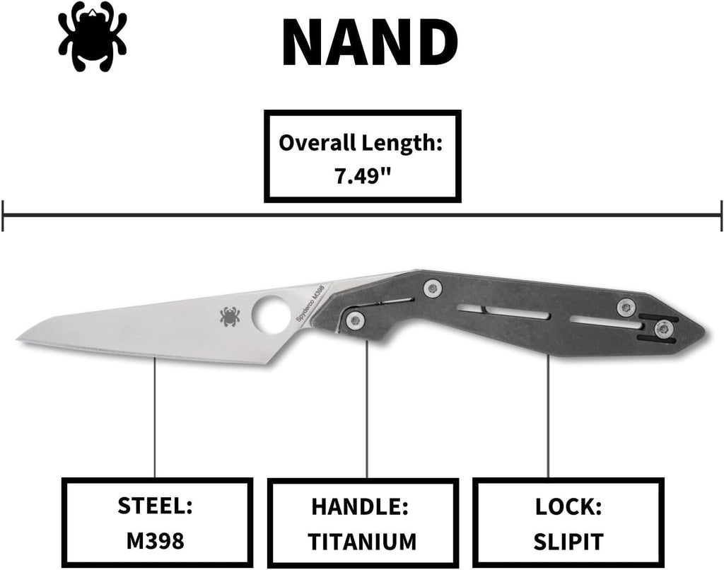 Spyderco Nand Folding Pocket Knife with 3' M398 Steel Blade and Titanium Handle - EDC Knife for Men and Women, Perfect for Hunting, Tactical, Camping, Survival, Hiking - PlainEdge - C270TIP