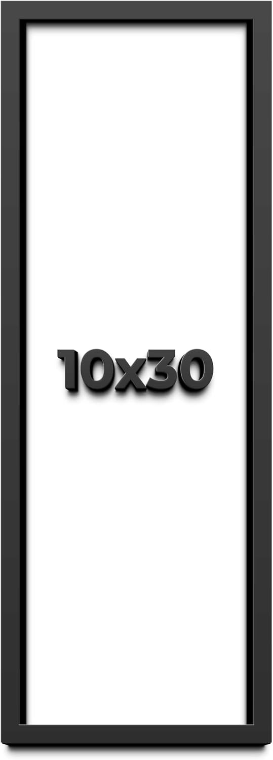 10x30 Shadow Box Black Solid Wood Display Frame with White Acid-Free Backing UV Acrylic & Hanging Hardware - with 3/4' Usable Depth