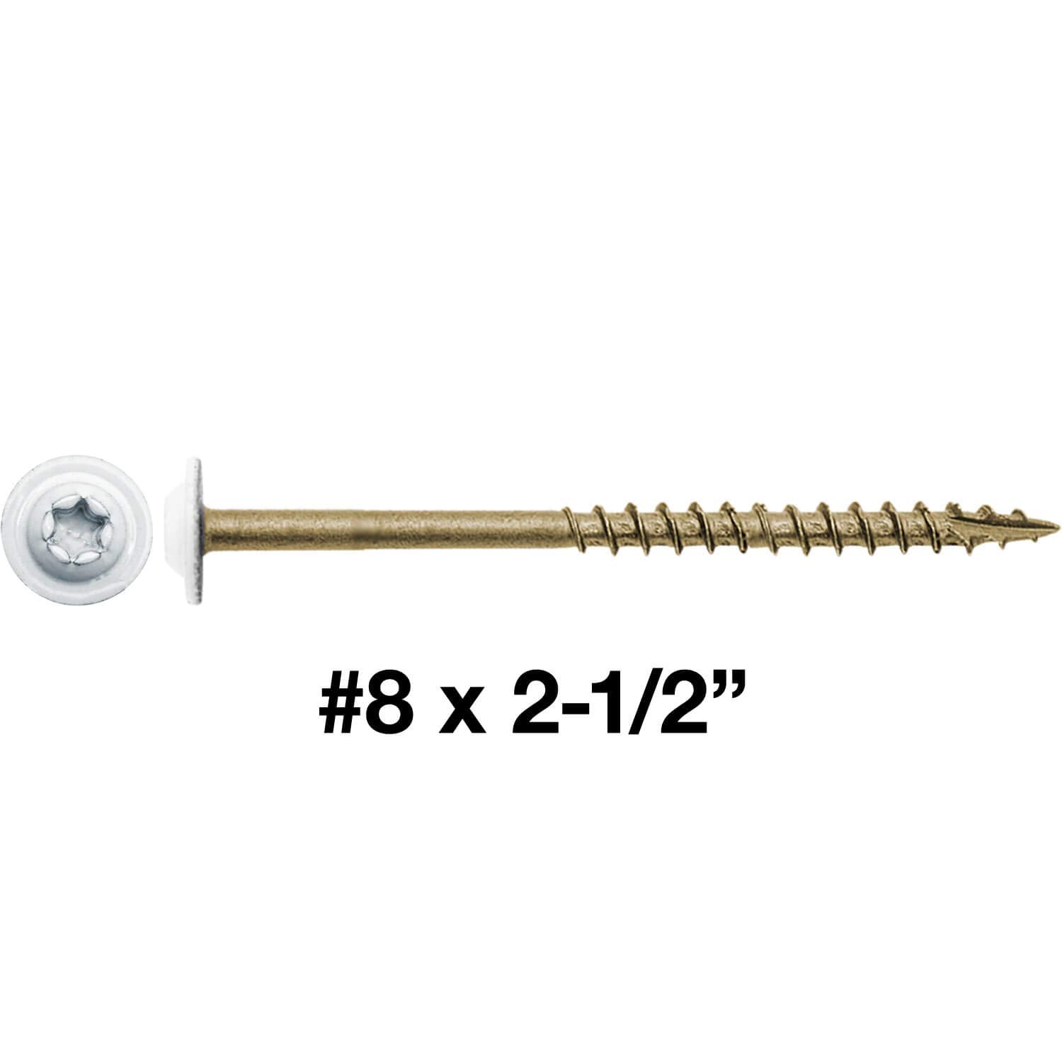 8 x 2-1/2' White Bronze Star Multipurpose Torx/Star Drive - Exterior Coated Modified Truss Head Cabinet Wood Screw - 1 Pound CASE - 42 Boxes 4,410 Screws