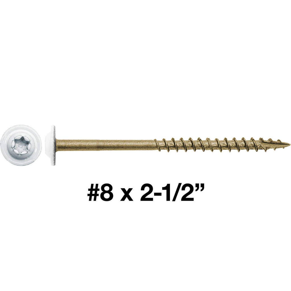 8 x 2-1/2' White Bronze Star Multipurpose Torx/Star Drive - Exterior Coated Modified Truss Head Cabinet Wood Screw - 5 Pound CASE - 4,725 Screws