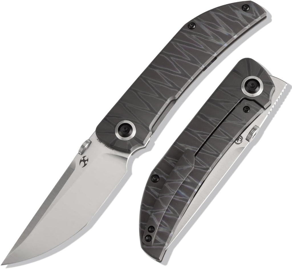 KANSEPT Tarkin Camping Pocket Knives for Men 7.87in Folding Pocket Knives with 3.42in Satin CPM20CV Material and Tiger Stripe Flamed Titanium Handle for Outdoor, Tactical, Survival K1078A3