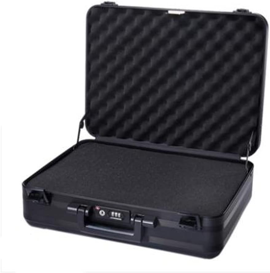Men Metal Briefcase Aluminum Locking Storage Box with Removable Foam, Family Medicine Case, Money Suitcase, Jewellery Display Box, Black, 16.5X12.6X4.5 Inch