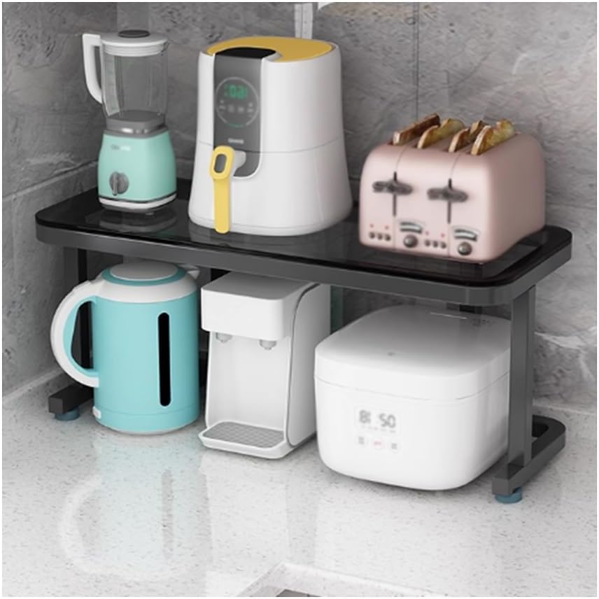 Microwave Oven Rack,Sink Shelf,Countertop Storage,Spice Cabinet Shelves,Multiuse Microwave Stands,Baker's Rack,Suitable for Kitchens, Stackable (Black b)