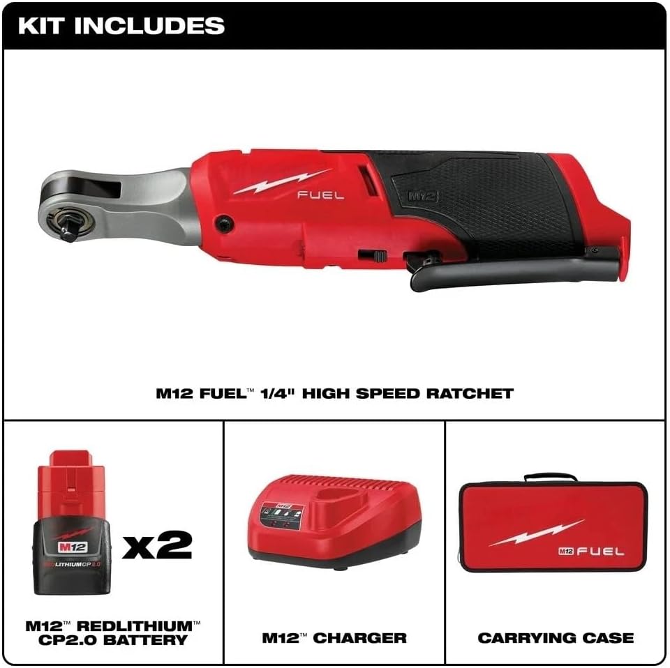 2566-22 Cordless Power Ratchet Wrenches for Milwaukee M12 FUEL 1/4' High Speed Ratchet Kit with Carrying case New