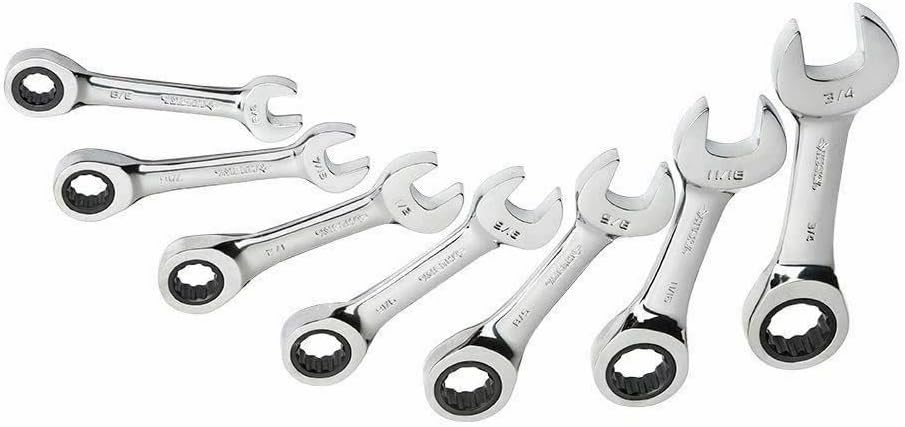 7 Piece SAE Stubby Short Ratcheting Wrench Set