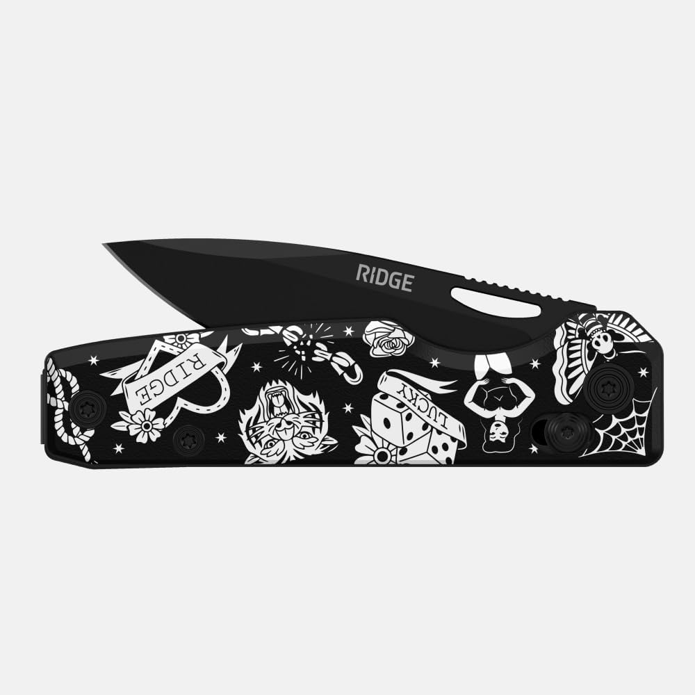 Ridge Everyday Folder Knife EDC Pocket Knife, American Traditional Tattoo
