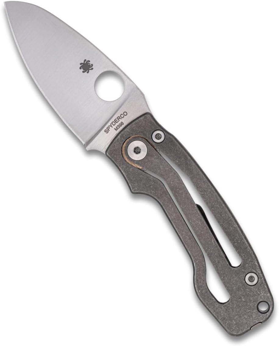 Spyderco Pits 2 Folding Pocket Knife with 2.7' M398 Steel Blade and Titanium Handle - EDC Knife for Men and Women, Perfect for Hunting, Tactical, Camping, Survival, Hiking - PlainEdge - C269TIP