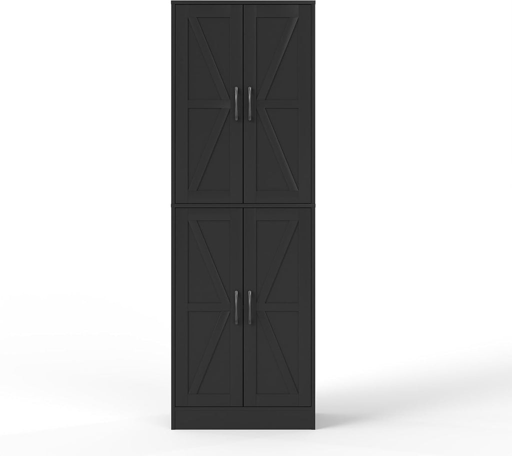 Storage Cabinet,Kitchen Pantry Cabinet,Kitchen Pantry Storage Cabinets with 4 Doors,Tall Kitchen Pantry with Adjustable Shelves,Cupboard for Kitchen,Pantry,Dining Room,Living Room and Bathroom,Black