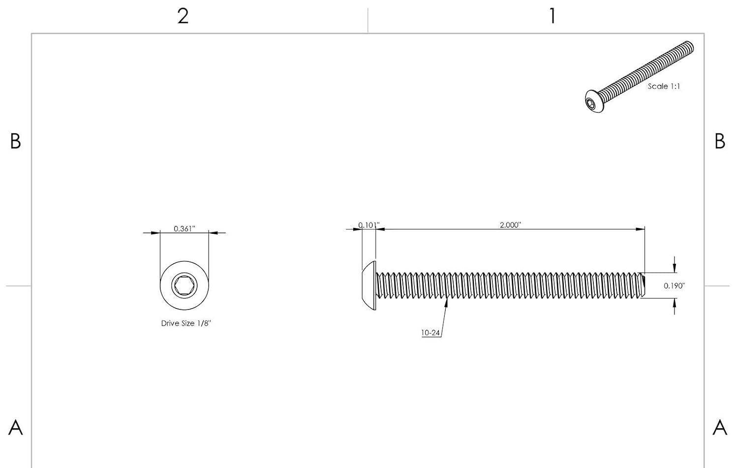 10-24 x 2' - Button Head Socket Cap Screws Black Oxide Alloy Steel 100 Pcs Socket Head Screws B2B