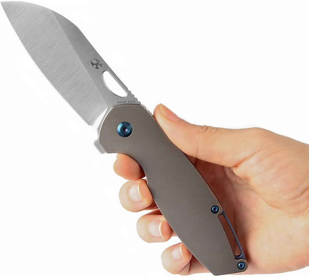 KANSEPT Model 6 Pocket Folding Knives EDC Camping Folding Knife 3.1'' CPM-S35VN Material Pocket Folding Knife with Stonewashed Bronze Anodized Titanium Handle Everyday Carry K1022B5