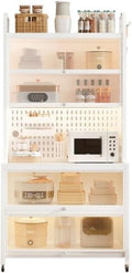 Tall Kitchen Pantry Storage Cabinet Bakers Rack with Wheels Hutch with Countertop Metal Sideboard with Acrylic Doors Creative idea(White,80 * 42 * 180cm)