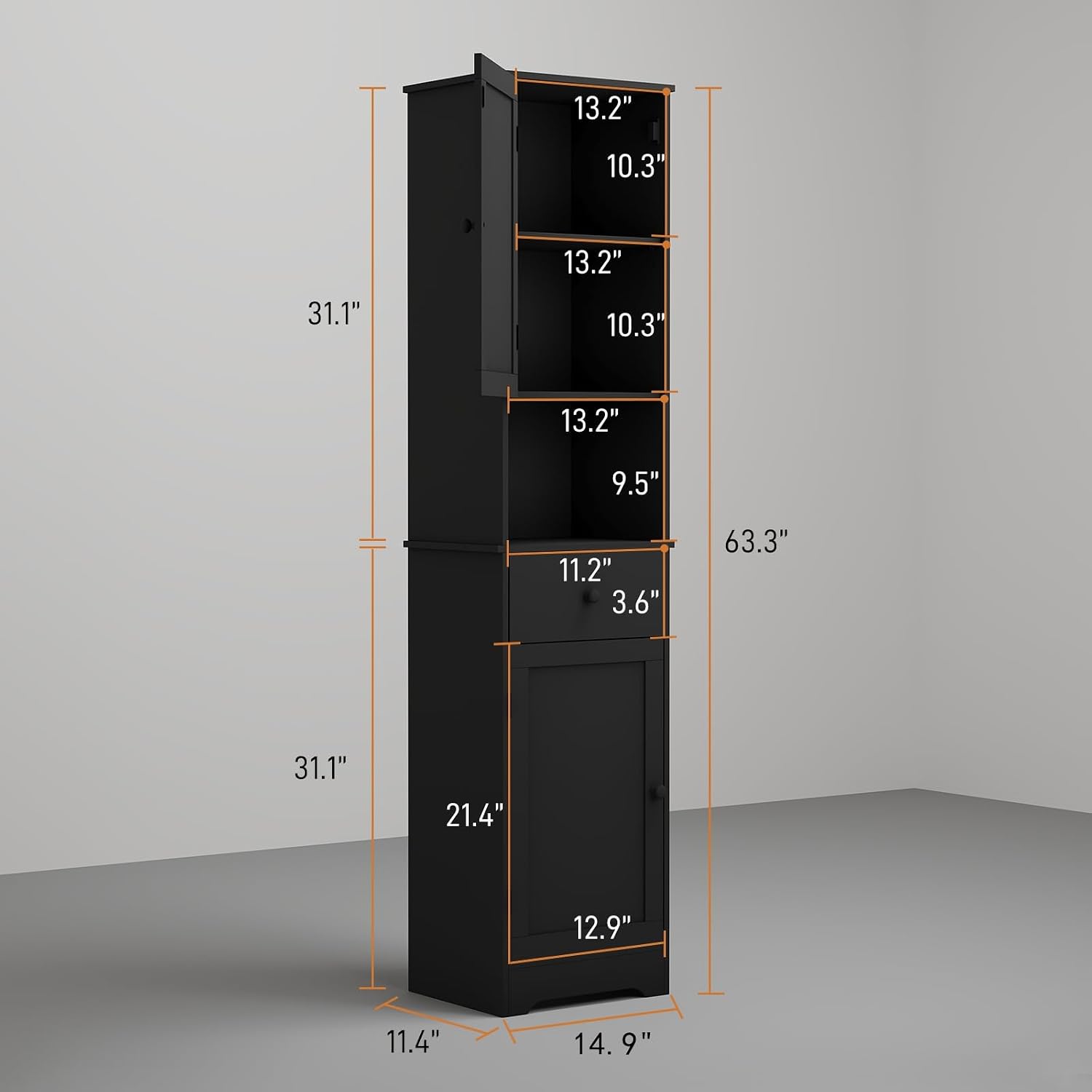 Viaozutis Tall Bathroom Cabinet, Storage Cabinet with 2 Doors & 2Drawer, with Ajustable Shelve, for Bathrooms, Kitchens,Entrances（Black）