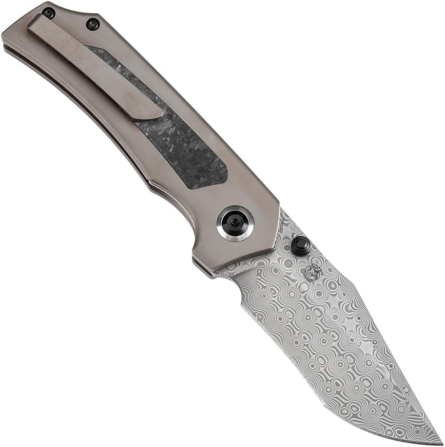 KANSEPT Fermi Pocket Folding Knives for Men Women Camping Hiking Folding Knife 3.11'' Damascus Blade EDC Knife with FatCarbon Dark Matter Glow Carbon Fiber Handle Everyday Carry K1122A2
