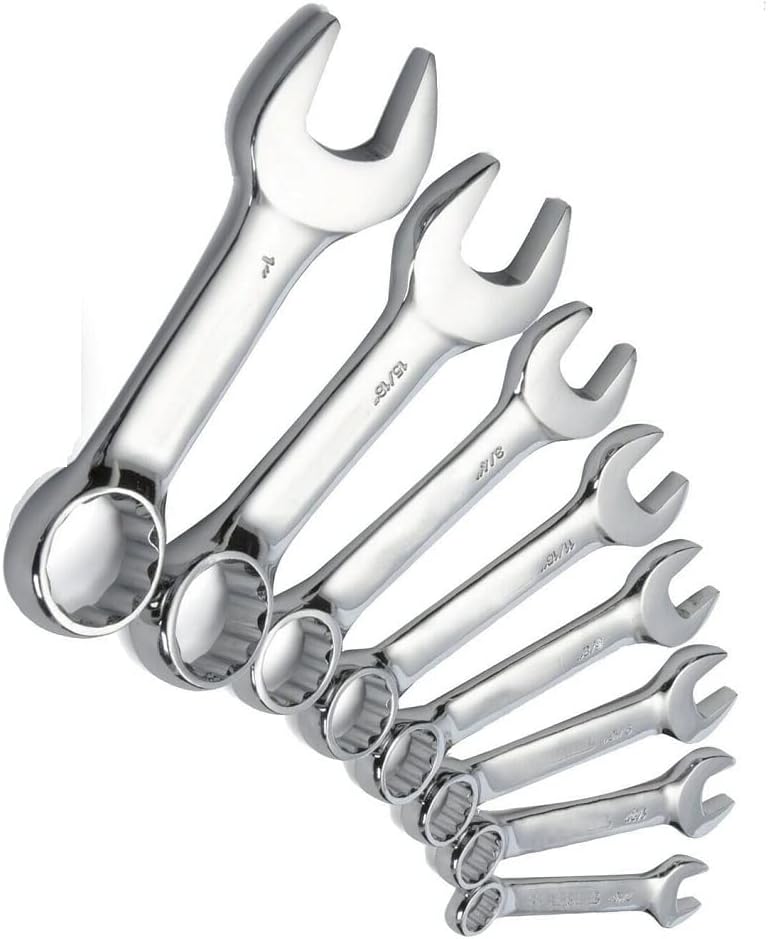 Stubby Combination Wrench Set SAE Forged steel construction 8-Piece,Jikkolumlukka