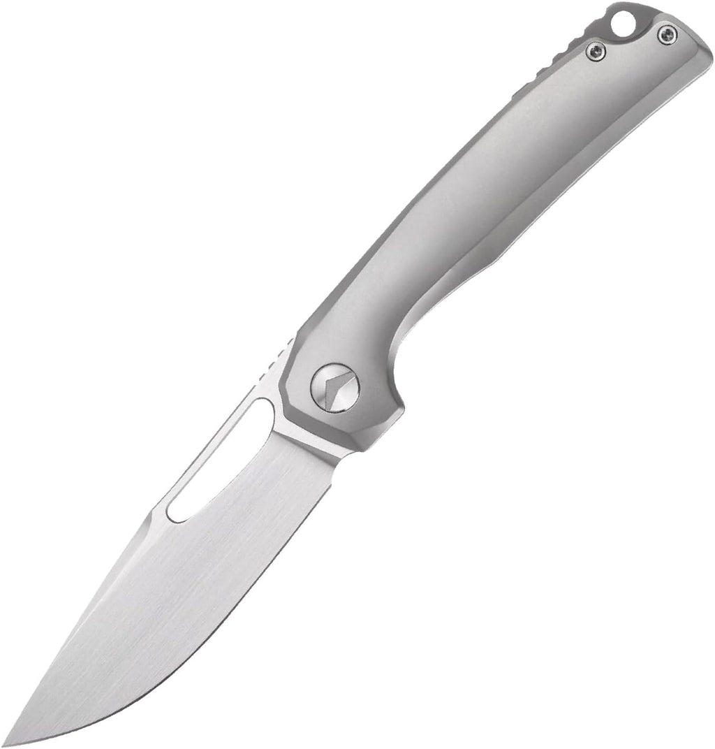 Pocket Knife, 3.5' M390 Blade Folding Knife Hunting Knife with Titanium Handle and Pocket Clip, EDC Knives for Hunting Camping Survival Outdoor Fishing Hiking（Grey）
