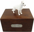 Wooden Pet Urns for Dogs with White German Shepherd Figurine | Personalized Large Dog Urns for Ashes | Paulownia Wood Pet Memorial Gift with Engraved Pewter Plaque | Conversation Concepts
