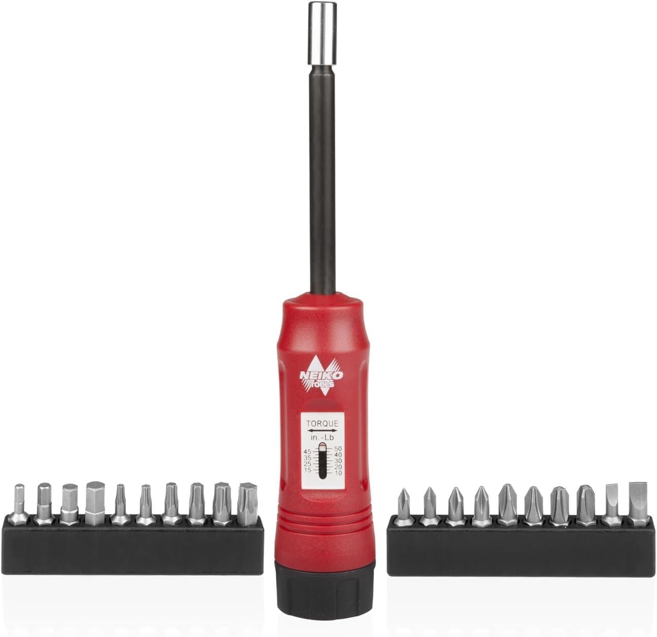 NEIKO 10573B 1/4' Torque Screwdriver Set, 20 Hex Bits, 10 to 50 In-Lbs, Long Shank Screwdriver Torque Wrench, Adjustable Inch-Pound Torque Screwdriver for HVAC and Gunsmiths (Pack of 25)