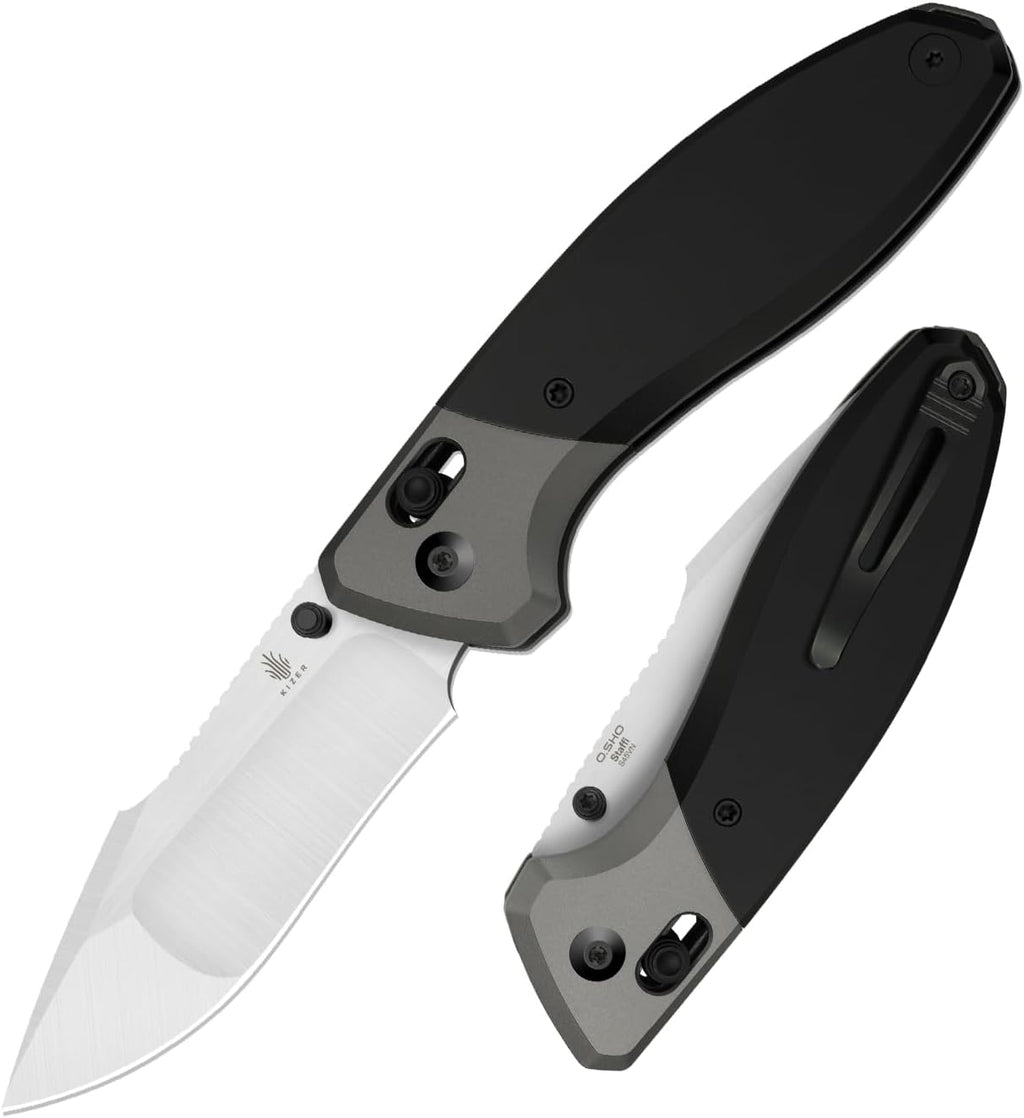 Kizer Staffi Pocket Knife, 3.32' S45VN Folding Knife with Black & Gray Titanium Handle, Clutch Lock EDC Knives with Reversible Pocket Clip for Men Women Ki3695A2