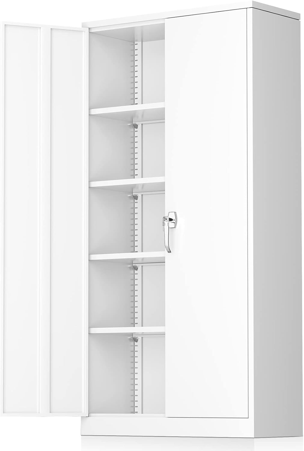 Greenvelly Metal Garage Storage Cabinet with 2 Doors & Adjustable Shelves, 72' Lockable Steel Tool Cabinet - White - (36' W x 18' D)