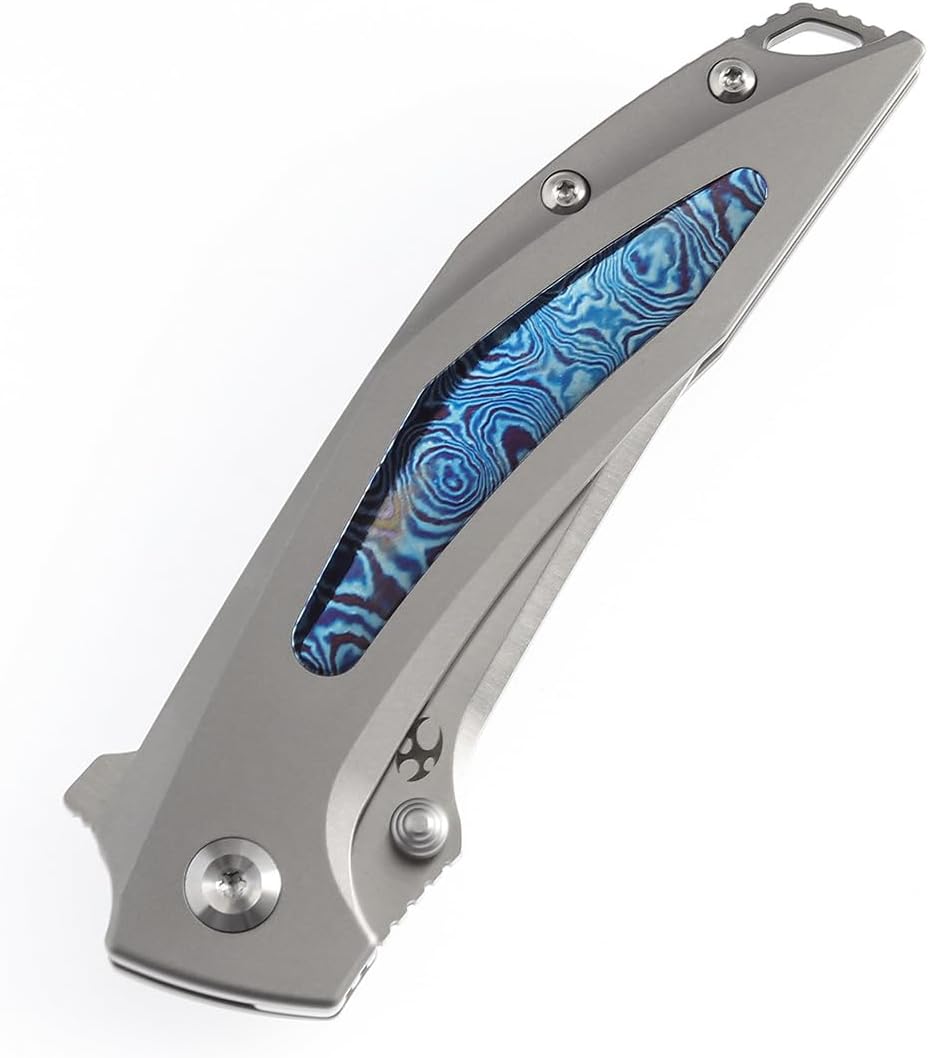 KANSEPT Baku Pocket Folding Knives for Men EDC Camping Folding Knife 3.2'' Satin CPM-S35VN Material Outdoor Folding Knives with Plain Titanium Timascus Inlay Handle Everyday Carry K1056A8