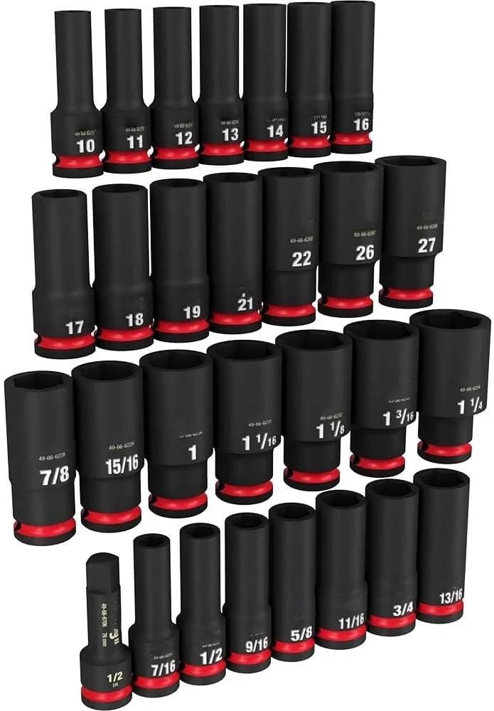 29PC 49-66-7016 for Milwaukee Metric & SAE 1/2 Dr Impact Socket set - Black