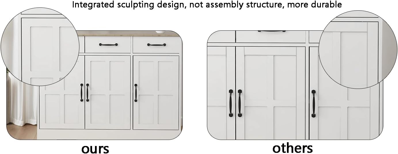 72' 4-Door Freestanding Storage Cabinet, Kitchen Storage Bakers Rack with Carved Design, Utility Food Cupboard with Adjustable Shelf for Kitchen Dining Laundry Room, White