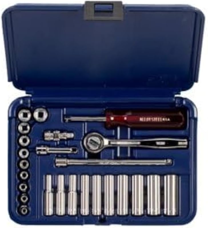 Wright Tool 223-MC 1/4' Drive 25 Piece Blow Mold Case Set - Standard Sockets, Deep Sockets, Extensions, Ratchet, Spinner, Universal