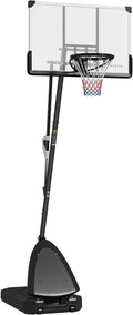 Soozier Portable Basketball Hoop Outdoor, 4.9-10ft Height Adjustable Basketball Goal with 44 Inch Shatterproof Backboard, Rebound System, 2 Wheels and Fillable Base for Teenagers, Youth, Adults