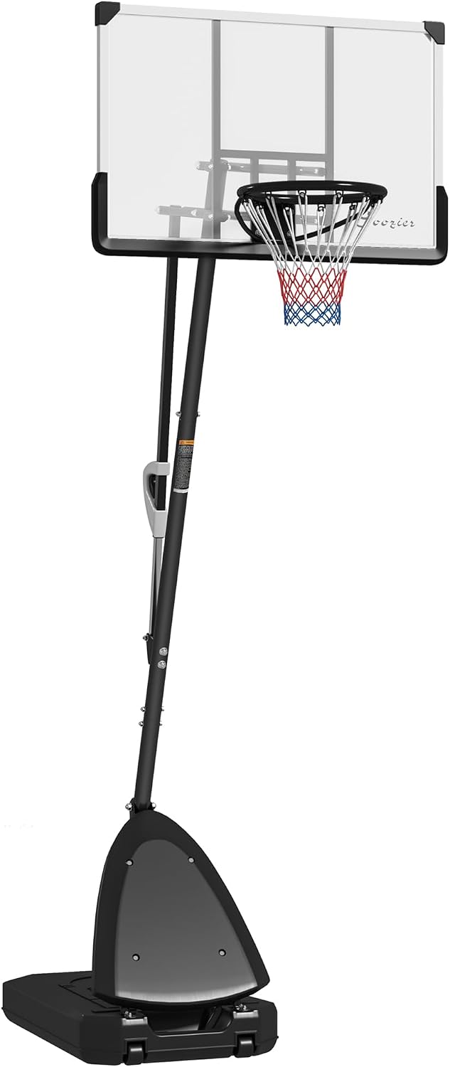 Soozier Portable Basketball Hoop Outdoor, 4.9-10ft Height Adjustable Basketball Goal with 44 Inch Shatterproof Backboard, Rebound System, 2 Wheels and Fillable Base for Teenagers, Youth, Adults