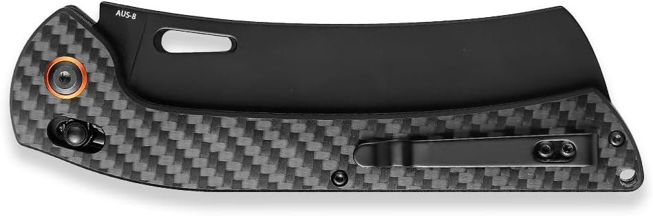 SENBON foldable chef's knife, AUS-8 stainless steel with black titanium plating, carbon fiber handle with back clip, Fruit knife, bread knife 4-piece set