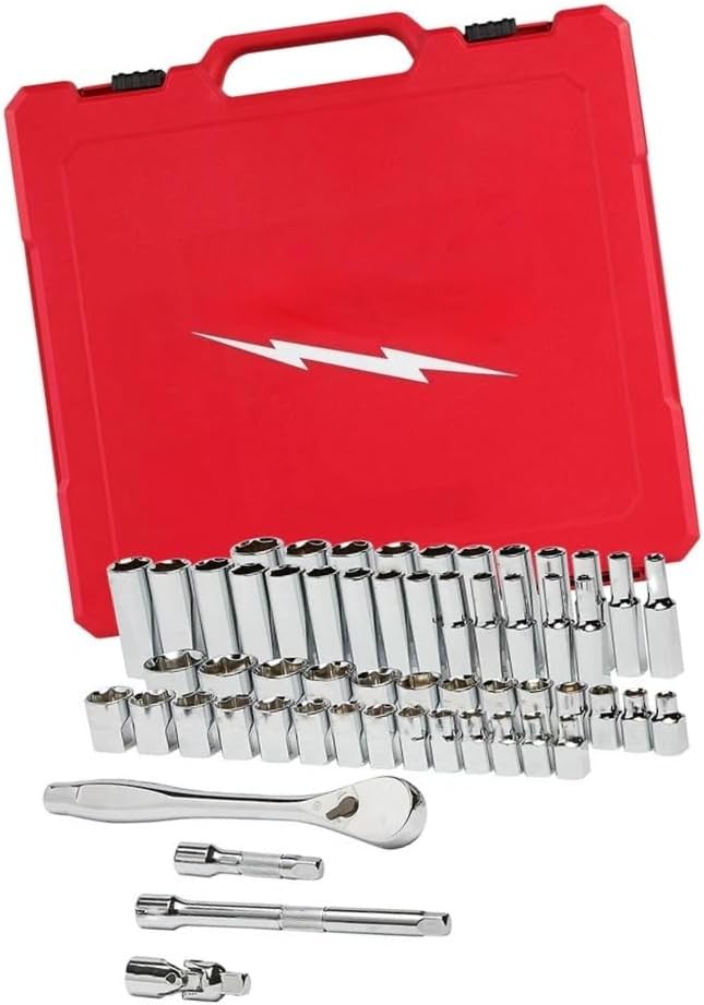 56 pc 48-22-9008 Ratchet Wrenches for Milwaukee 3/8-Inch Drive and Metric Ratchet and Socket Set with portable carrying case
