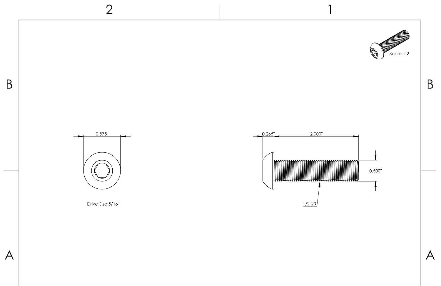 3/8-16 x 2' - Button Head Socket Cap Screws Black Oxide Alloy Steel 100 Pcs Socket Head Screws B2B