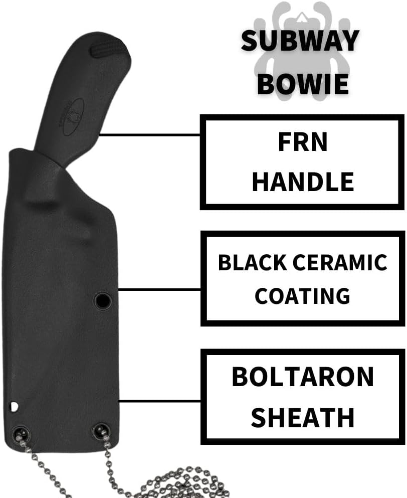 Spyderco Subway Bowie Fixed Blade Knife with 2' LC200N Steel Blade and FRN Handle - EDC Knife for Men and Women, Perfect for Hunting, Tactical, Camping, Survival, Hiking - PlainEdge - FB48PBBK