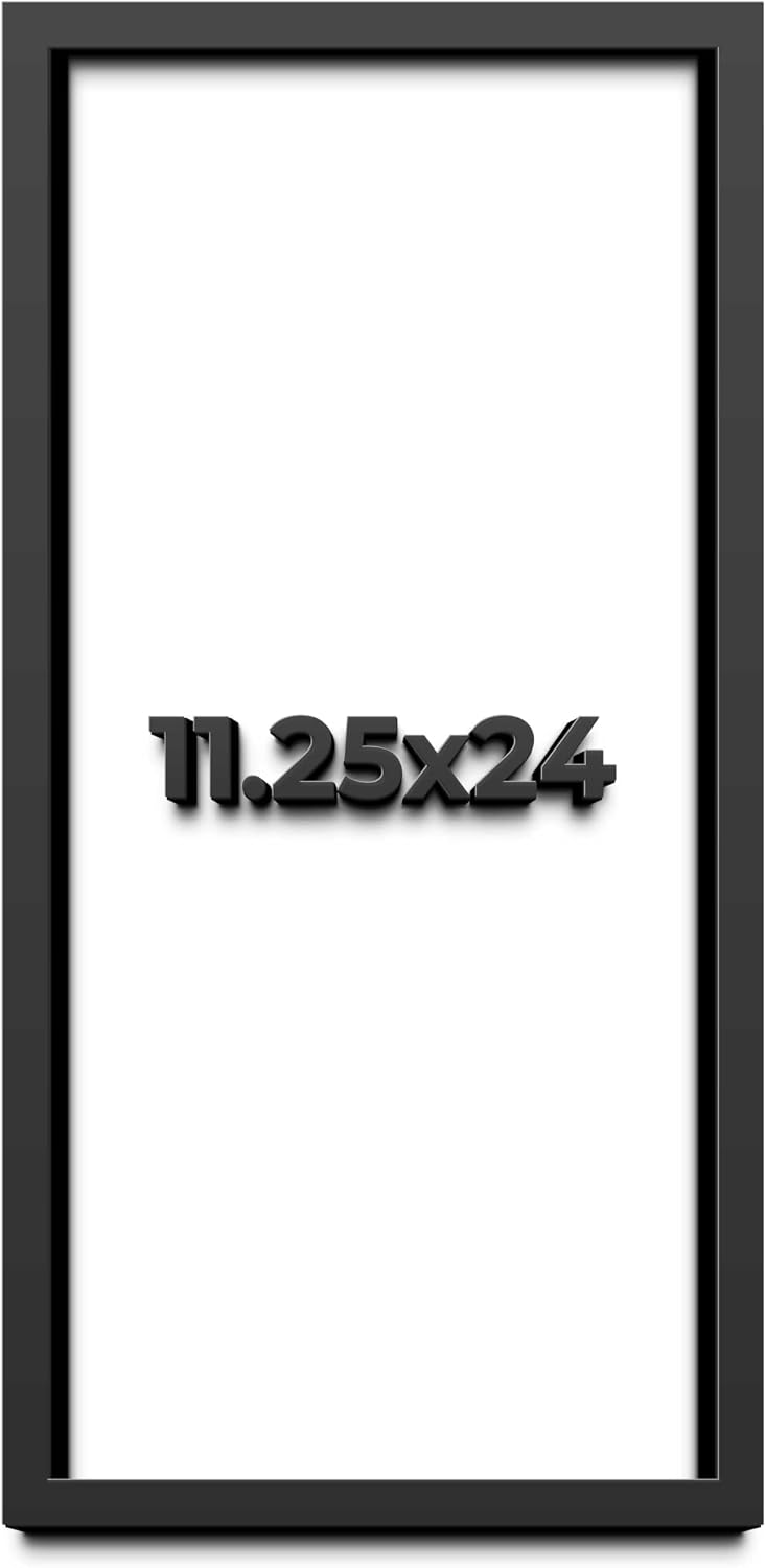 11.25x24 Shadow Box Black Solid Wood Display Frame with White Acid-Free Backing UV Acrylic & Hanging Hardware - with 3/4' Usable Depth