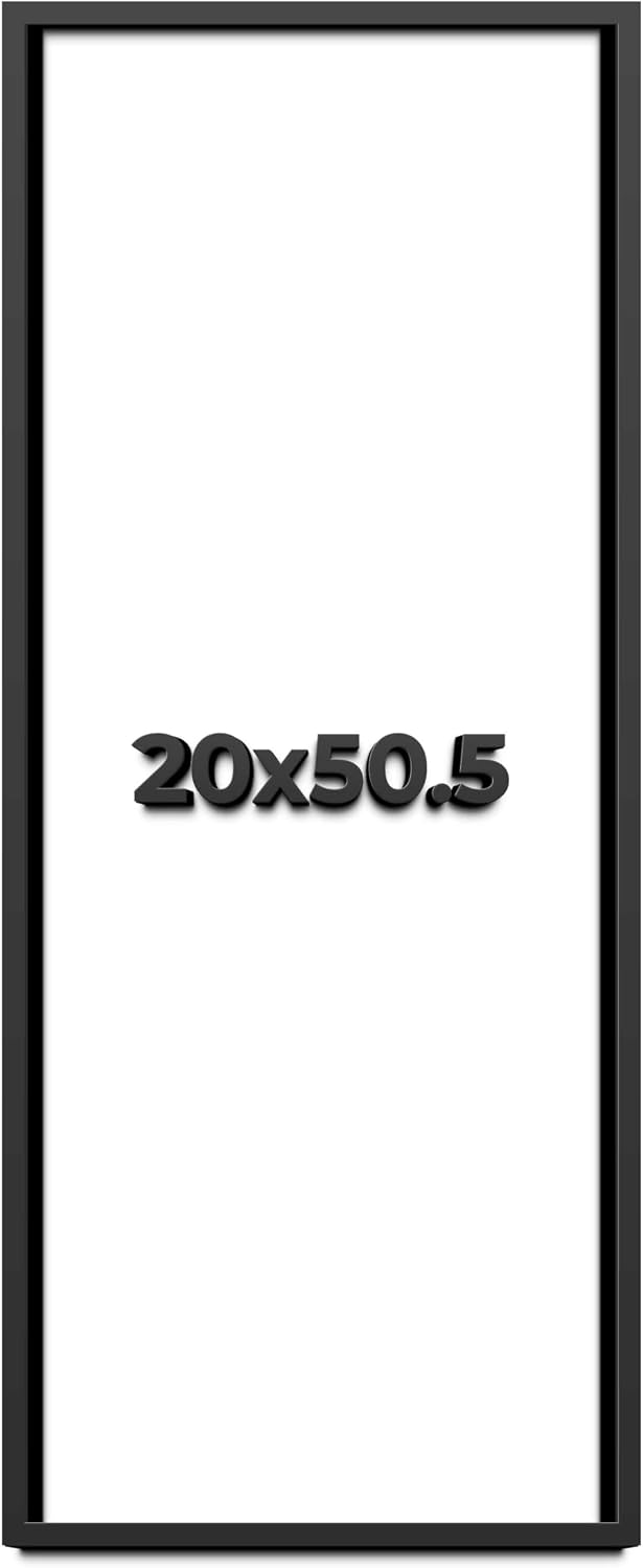 20x50.5 Shadow Box Black Solid Wood Display Frame with White Acid-Free Backing UV Acrylic & Hanging Hardware - with 3/4' Usable Depth