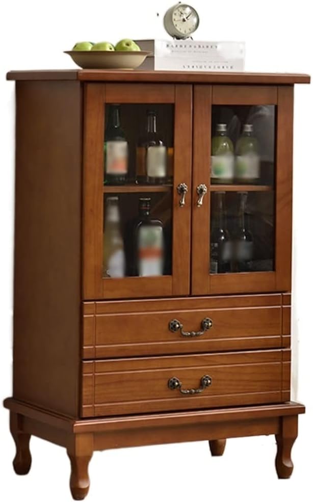 Wine Bar Rack Cabinet Wooden Wine Cabinet with Double Drawers Home Simple Two-Door Wine Bar Cabinet Small Storage Sideboard Wine Bakers Rack Wine Rack Wine Cabinet