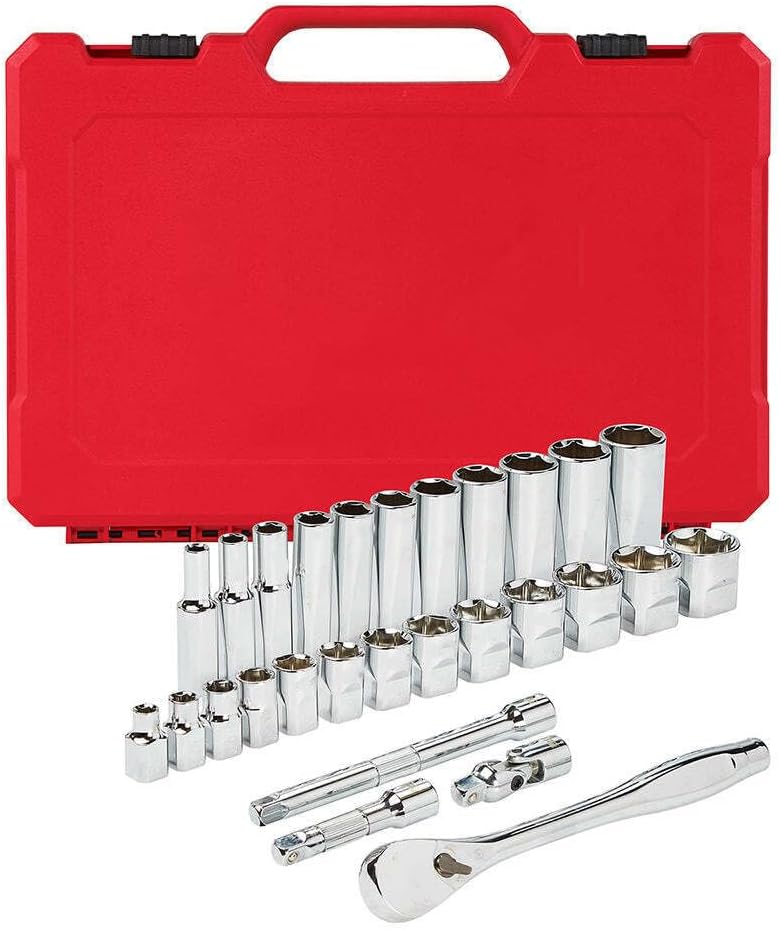 Socket Set For Milwaukee 48-22-9408 3/8-Inch Drive Durable SAE Ratchet and Socket Set (Size:9.9 x 1.8 x 15.1 in) - 28pc