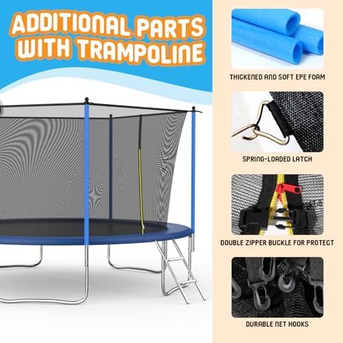 14FT Tranpoline for Kids with Safety Enclosure Net Recreational Round Tranpoline with Basketball Hoop ASTM Approval Backyard Outdoor Tranpoline with Spring Pad Cover & Ladder