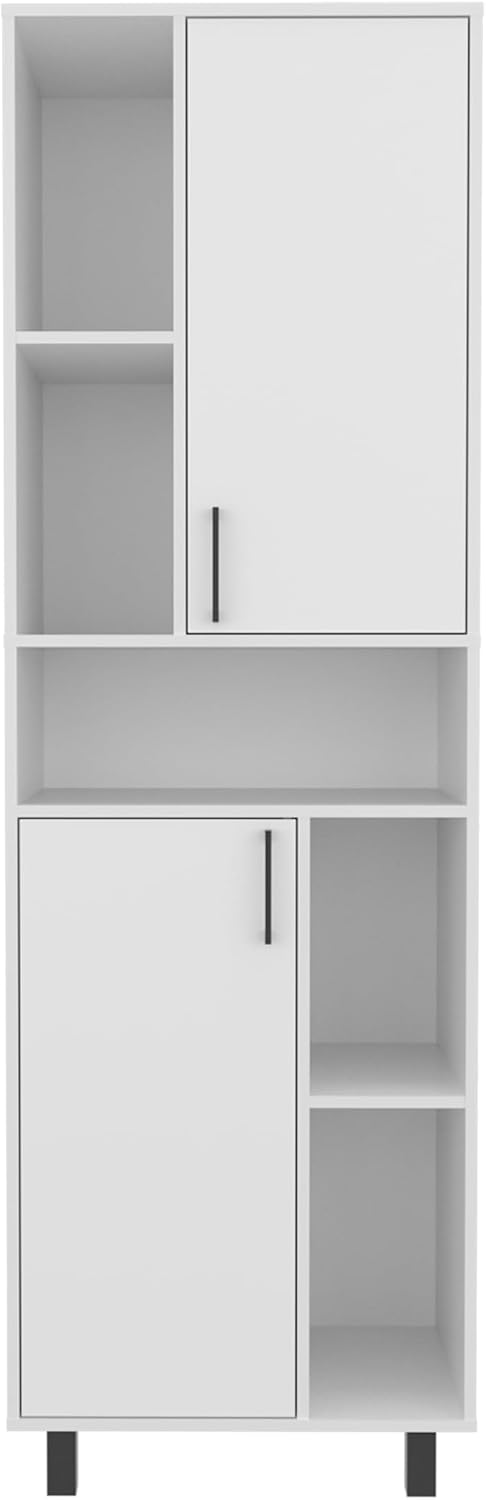 75' Engineered Wood Freestanding Storage Cabinet, Kitchen Storage Bakers Rack with Minimalist Style, Utility Food Cupboard with Enclosed Shelves for Kitchen, Apartment, White