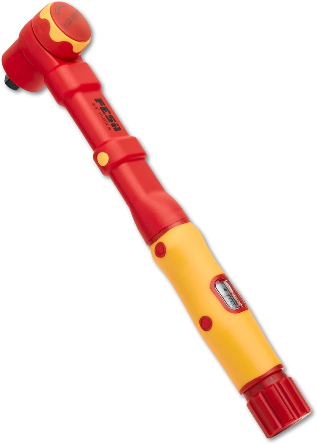 FESA Electrician Insulated Torque Wrench - 1000V Electrician Torque Wrench w/Easy Torque Adjustment & Scale Display - Each Insulated Wrench Has ID for Traceability (3/8' Drive, 10-50 Nm Range)