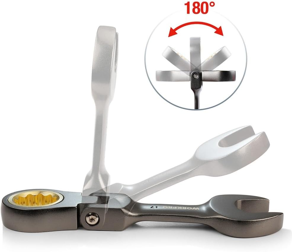 8-Piece Flex-Head Stubby Ratcheting Combination Wrench Set Metric 9-17mm