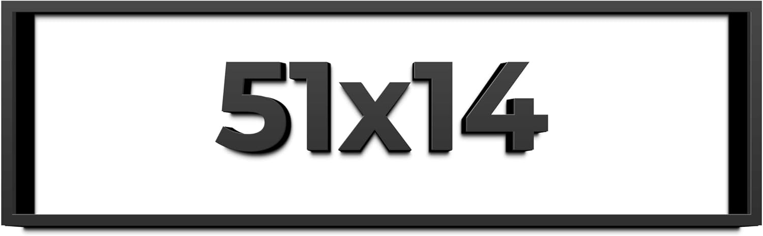 51x14 Shadow Box Black Solid Wood Display Frame with White Acid-Free Backing UV Acrylic & Hanging Hardware - with 3/4' Usable Depth