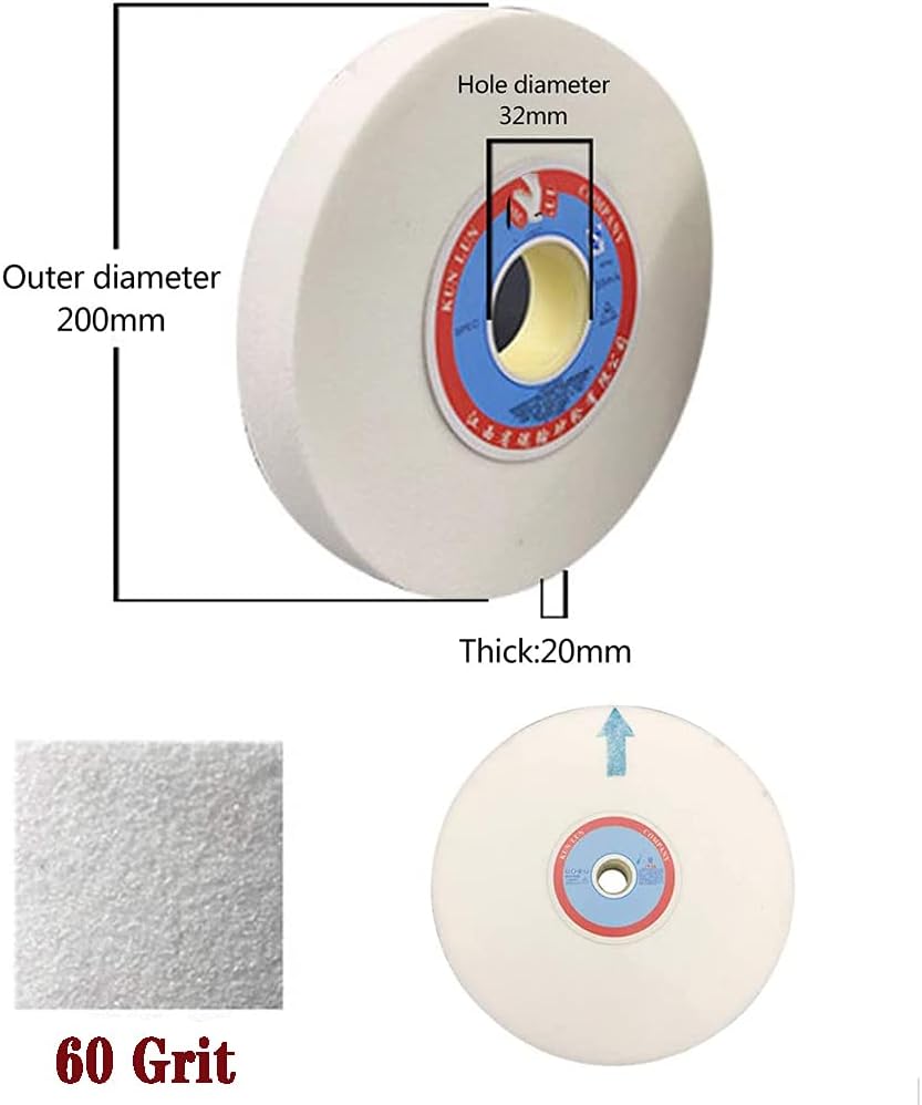 Bench Grinder Wheels, White Corundum Grinding Wheel 200mm OD 32mm Hole 20mm Thick Multiple Grits(120 Grit)