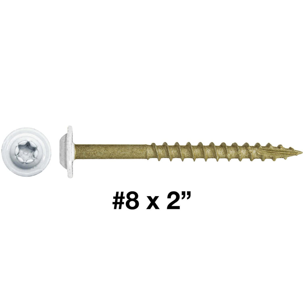 #8 x 2 Bronze Star Exterior Coated Modified White Truss Head - Cabinet Wood Screw Torx/Star Drive Head - Multipurpose Exterior Coated Wood Screws - (Full Box - 2000 Approx. Screw Count)
