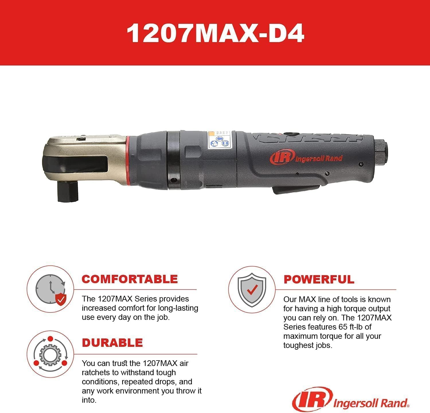 Ingersoll Rand 1207MAX-D4 1/2' Air Ratchet Wrench, 65 ft-lb Torque, 220 RPM