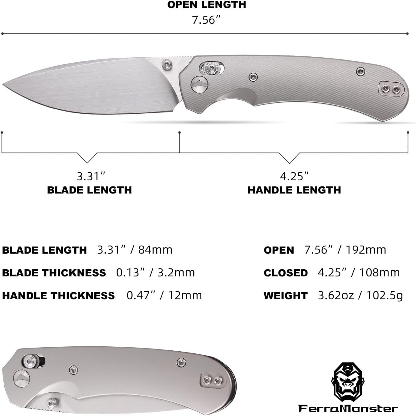 Folding Pocket Knife, 3.31'' M390 Blade, Erogonomic Titanium Handle, Pocket Knife for Men, EDC Knife for Hunting, Outdoor Survival Fishing Hiking Camping Knives (Grey)