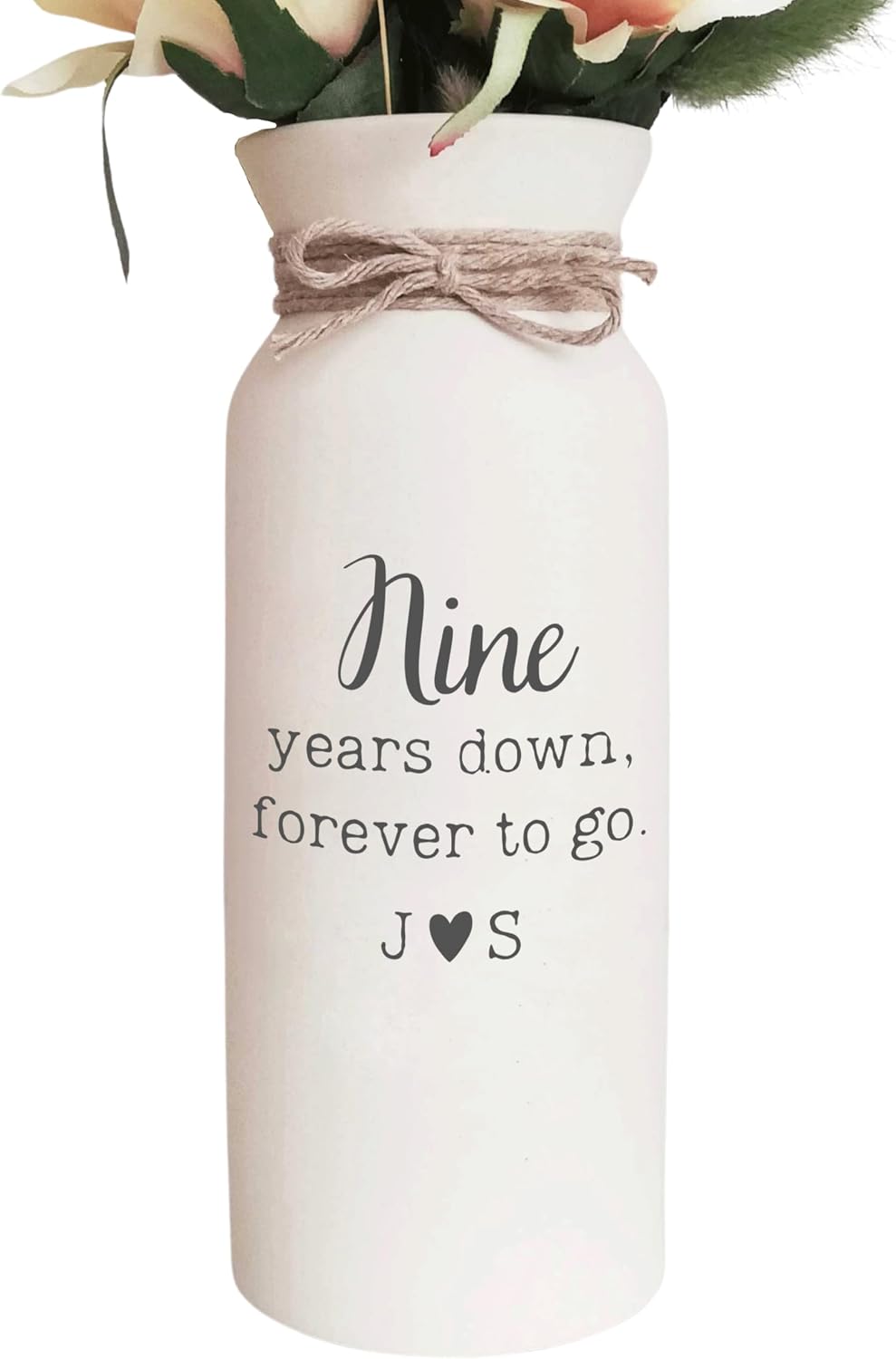 9th Anniversary Pottery Gifts vase for her Nine 9 Wedding Years Ninth for Wife him Husband Custom Personalized with Couple Engraved Monograms