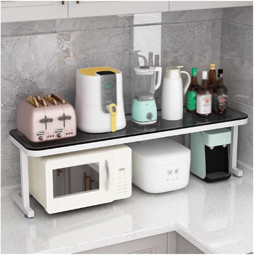 Microwave Oven Rack,Sink Shelf,Countertop Storage,Spice Cabinet Shelves,Multiuse Microwave Stands,Baker's Rack,Suitable for Kitchens, Stackable (White a)