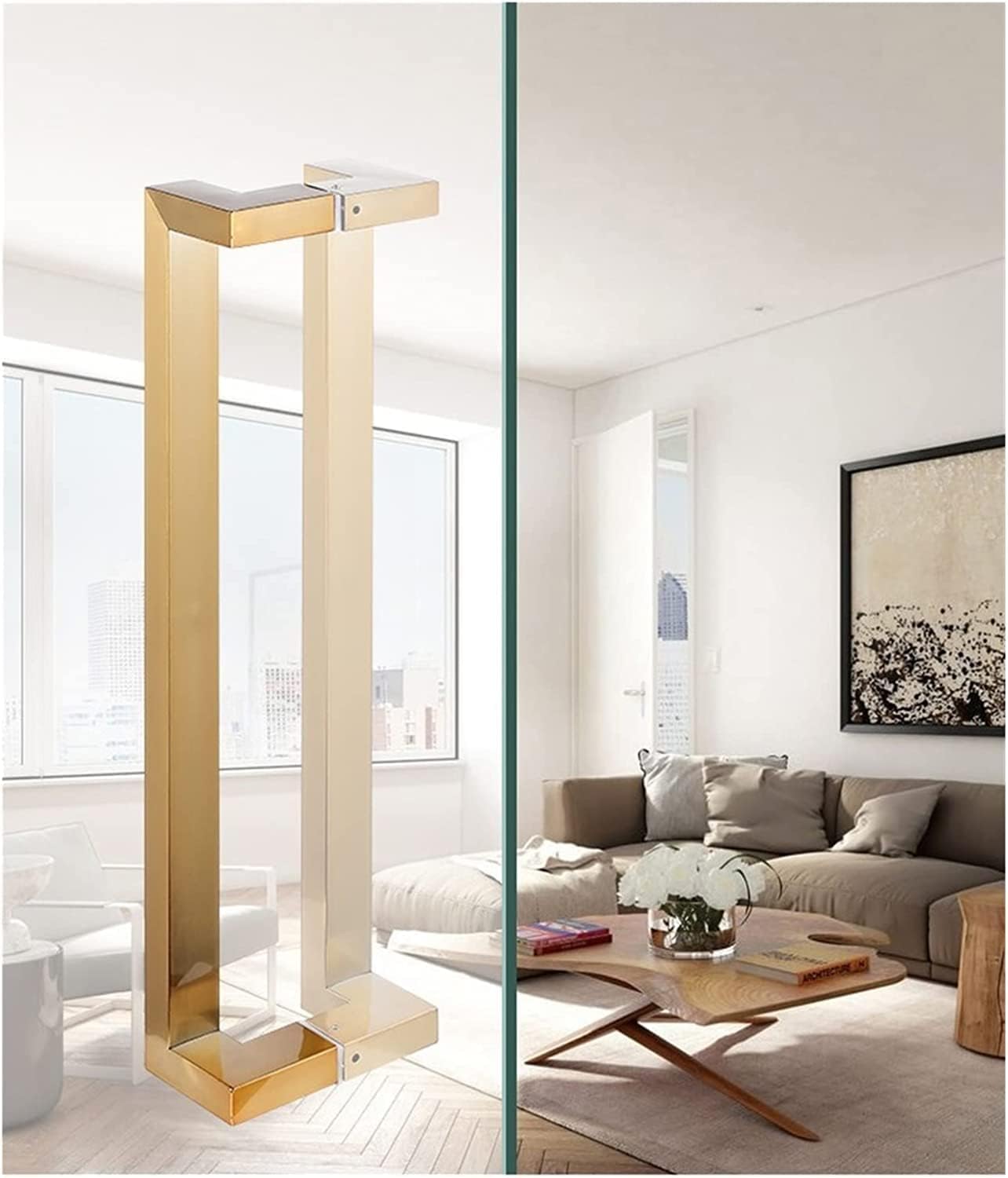 Barn Door Handle,Black/D Square Front Door Handle,Modern Steel Push Pull Door Handle for Sliding Glass Door/Barn Door/Entry Interior Exterior Door,D-100cm/39.4inch