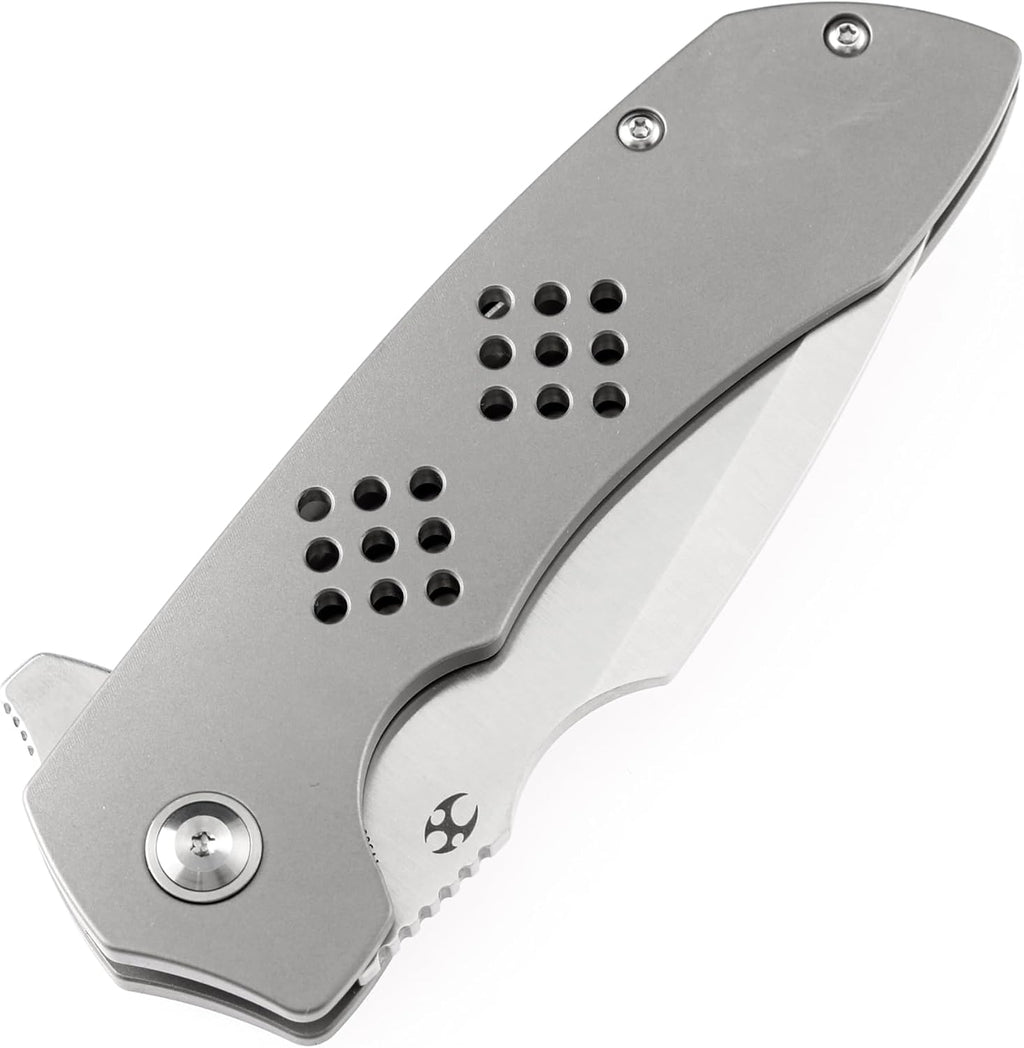KANSEPT Entity Pocket Folding Knives EDC Camping Folding Knife 3.52'' Satin CPM-S35VN Blade Pocket Folding Knife with Bead Blasted Titanium Handle Everyday Carry K1036A1